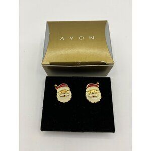 AVON‎ Vintage 1998 Christmas Holiday Santa Gold-Tone Enamel Pierced Earrings